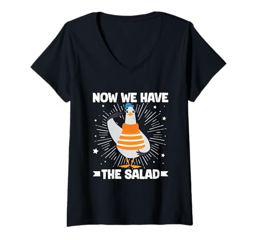 Damen Now We Have The Salad Englisch Witzig Möwe Spruch T-Shirt mit V-Ausschnitt von Lustige Sprüche Kleidung