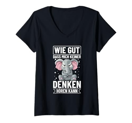 Damen Wie Gut Dass Mich Keiner Denken Hören Kann Elefant Spruch T-Shirt mit V-Ausschnitt von Lustige Sprüche Kleidung