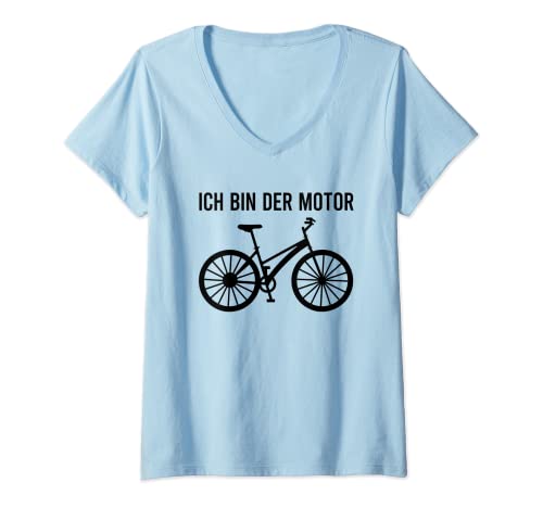 Damen Ich bin der Motor Lustiges Fahrrad Shirt Rad Cooler Spruch T-Shirt mit V-Ausschnitt von Lustige Sprüche Kollektion by DT