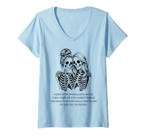 Damen Skelett Freundschaft Spruch Halloween Best Friend T-Shirt mit V-Ausschnitt Damen Skelett Freundschaft Spruch Halloween Best Friend T-Shirt mit V-Ausschnitt von Lustige Sprüche Motive