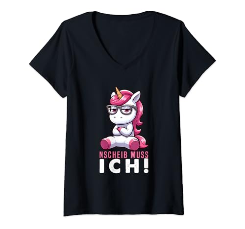 Damen N scheiss muss ich witziges Einhorn nen scheis T-Shirt mit V-Ausschnitt von Lustige Sprüche N Scheiß muss ich