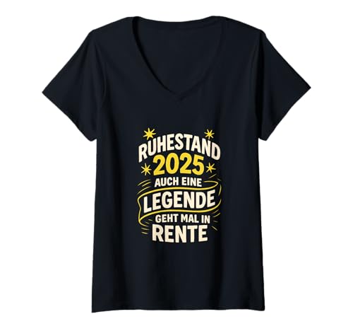 Damen Lustiges Ruhestand Rente Abschied 2025 T-Shirt mit V-Ausschnitt von Lustige Sprüche Renteneintritt Ruhestand