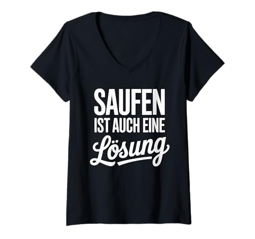 Damen Saufen Ist Auch Eine Lösung Vintage T-Shirt mit V-Ausschnitt Damen Saufen Ist Auch Eine Lösung Vintage T-Shirt mit V-Ausschnitt von Lustige Sprüche Retro Humor Party