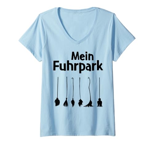 Damen Mein Fuhrpark Halloween Hexe Frauen T-Shirt mit V-Ausschnitt Damen Mein Fuhrpark Halloween Hexe Frauen T-Shirt mit V-Ausschnitt von Lustige Sprüche Zitate für Erwachsene