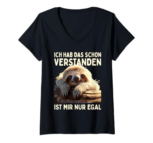 Damen Hab Das Schon Verstanden Ist Mir Nur Egal Süßes Faultier T-Shirt mit V-Ausschnitt Damen Hab Das Schon Verstanden Ist Mir Nur Egal Süßes Faultier T-Shirt mit V-Ausschnitt von Lustige Sprüche für Faultiere & Morgenmuffel