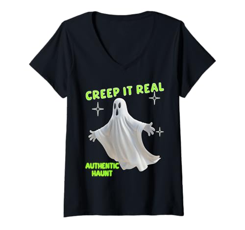 Damen Halloween Geistwitz für Spukliebhaber T-Shirt mit V-Ausschnitt Damen Halloween Geistwitz für Spukliebhaber T-Shirt mit V-Ausschnitt von Lustige Sprüche für Gruselfans