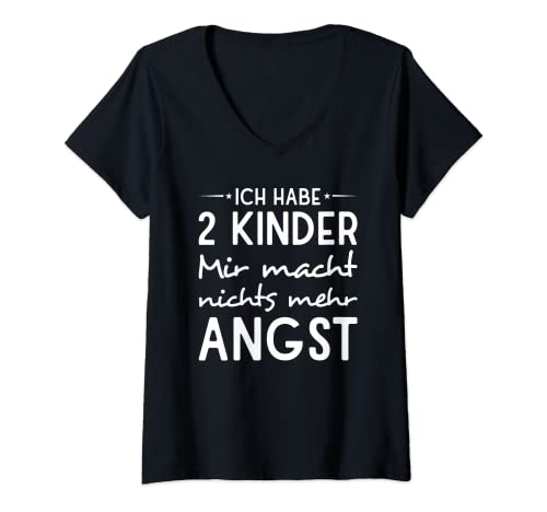 Damen Ich Habe 2 Kinder - Mir Macht Nichts Mehr Angst Lustiges T-Shirt mit V-Ausschnitt Damen Ich Habe 2 Kinder - Mir Macht Nichts Mehr Angst Lustiges T-Shirt mit V-Ausschnitt von Lustige Sprüche für Mutter & Vater