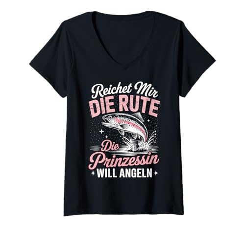 Damen Reicht Mir Die Rute Die Prinzessin Will Angeln Anglerin T-Shirt mit V-Ausschnitt Damen Reicht Mir Die Rute Die Prinzessin Will Angeln Anglerin T-Shirt mit V-Ausschnitt von Lustige Sprüche & Geschenke für Anglerin