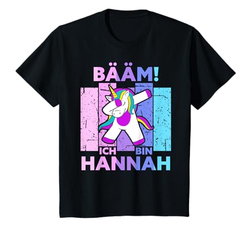 Lustige Sprüche & Geschenke Bääm! Ich Bin Hannah Cartoon V-Ausschnitt T-Shirt, Schwarz, Kind 4-5 Jahre, Mädchen von Lustige Sprüche & Geschenke