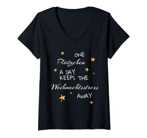 Damen One Plätzchen A Day Keeps The Weihnachtsstress Away Lustiges T-Shirt mit V-Ausschnitt Damen One Plätzchen A Day Keeps The Weihnachtsstress Away Lustiges T-Shirt mit V-Ausschnitt von Lustige Sprüche zu Weihnachten Christmas XMas