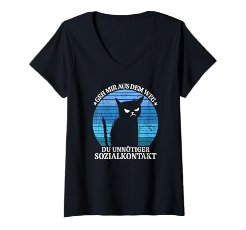 Lustige Statement Sprche Vintage Cat by Organiqed Damen Geh mir aus dem Weg du unntiger Sozialkontakt Katzen Retro T-Shirt mit V-Ausschnitt Schwarz S Lustige Statement Sprche Vintage Cat by Organiqed Damen Geh mir aus dem Weg du unntiger Sozialkontakt Katzen Retro T-Shirt mit V-Ausschnitt Schwarz S von Lustige Statement Sprüche Vintage Cat by Organiqed
