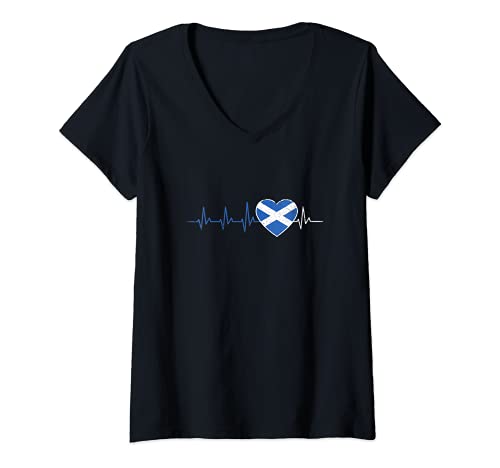 Damen Scotland Flagge Schottland Fahne Herzschlag Alba Schotten T-Shirt mit V-Ausschnitt Damen Scotland Flagge Schottland Fahne Herzschlag Alba Schotten T-Shirt mit V-Ausschnitt von Lustige Stolze Schottische Patrioten Geschenke