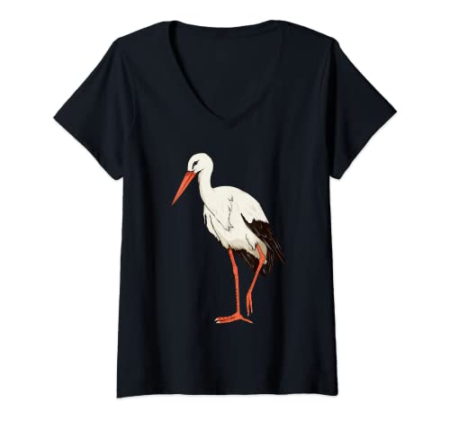 Damen Storch Bild Zeichnung Vogel Design Baby Storch T-Shirt mit V-Ausschnitt Damen Storch Bild Zeichnung Vogel Design Baby Storch T-Shirt mit V-Ausschnitt von Lustige Storch Geschenke
