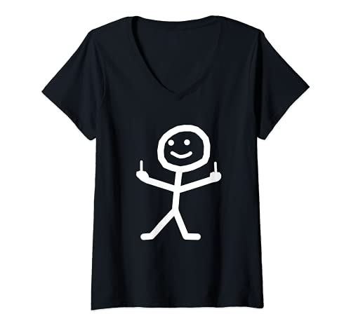 Damen Lustiges Strichmännchen mit Mittelfinger Geschenk T-Shirt mit V-Ausschnitt Damen Lustiges Strichmännchen mit Mittelfinger Geschenk T-Shirt mit V-Ausschnitt von Lustige Strichmännchen Motive