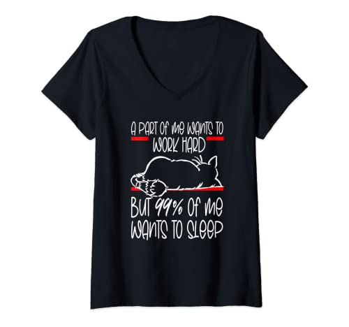 Damen faule Katze Spruch - work hard - Katzen T-Shirt mit V-Ausschnitt Damen faule Katze Spruch - work hard - Katzen T-Shirt mit V-Ausschnitt von Lustige Stubentiger Sprüche Geschenkidee Geschenke