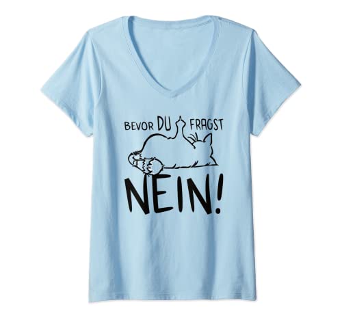 Damen faule lustige Katze zeigt Stinkefinger -bevor du fragst nein T-Shirt mit V-Ausschnitt Damen faule lustige Katze zeigt Stinkefinger -bevor du fragst nein T-Shirt mit V-Ausschnitt von Lustige Stubentiger Sprüche Geschenkidee Geschenke