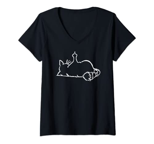 Damen faule lustige Katze zeigt Stinkefinger - schwarzer Kater T-Shirt mit V-Ausschnitt Damen faule lustige Katze zeigt Stinkefinger - schwarzer Kater T-Shirt mit V-Ausschnitt von Lustige Stubentiger Sprüche Geschenkidee Geschenke