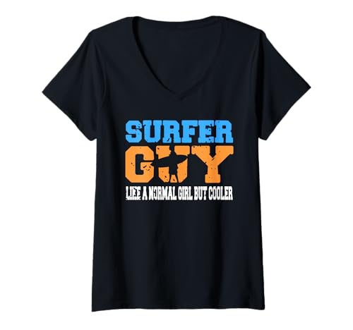 Damen Lustiger Surfer Mann Humor Wie Normales Mädchen, Cooler T-Shirt mit V-Ausschnitt von Lustige Surfer Männer Strandfreunde