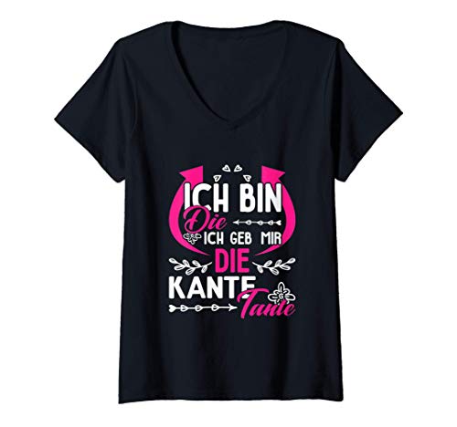 Damen Ich Bin Die Ich Geb Mir Die Kante Tante T-Shirt mit V-Ausschnitt Damen Ich Bin Die Ich Geb Mir Die Kante Tante T-Shirt mit V-Ausschnitt von Lustige Tante Sauf Sprüche Saufen Trinken Spruch