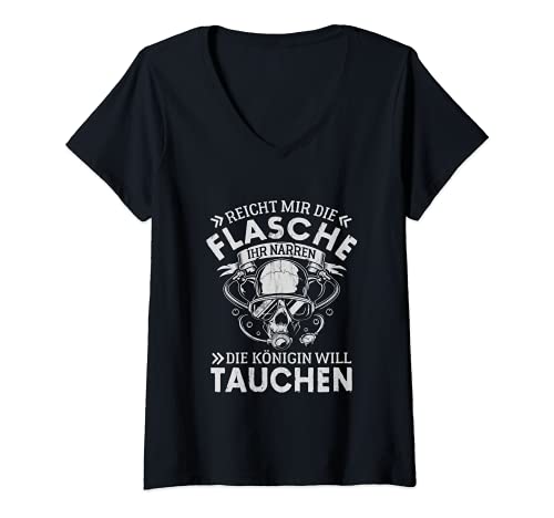Damen Reicht Mir Die Sauerstoffflasche Tauchen Königin Taucherin T-Shirt mit V-Ausschnitt Damen Reicht Mir Die Sauerstoffflasche Tauchen Königin Taucherin T-Shirt mit V-Ausschnitt von Lustige Taucher Figur Motiv Geschenke für Frauen