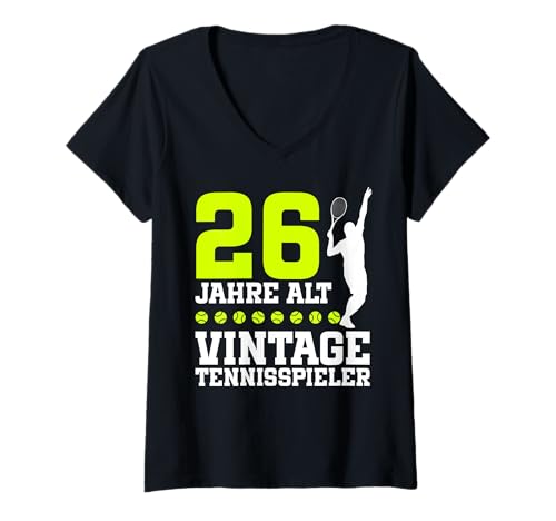 Damen 26. Geburtstag 26 Jahre Alt Tennis Geburtstagsfeier T-Shirt mit V-Ausschnitt Damen 26. Geburtstag 26 Jahre Alt Tennis Geburtstagsfeier T-Shirt mit V-Ausschnitt von Lustige Tennis Geburtstagsdesigns