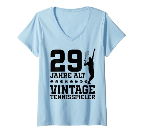 Damen 29. Geburtstag 29 Jahre Alt Tennis Geburtstagsfeier T-Shirt mit V-Ausschnitt von Lustige Tennis Geburtstagsdesigns