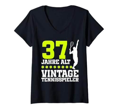 Damen 37. Geburtstag 37 Jahre Alt Tennis Geburtstagsfeier T-Shirt mit V-Ausschnitt von Lustige Tennis Geburtstagsdesigns