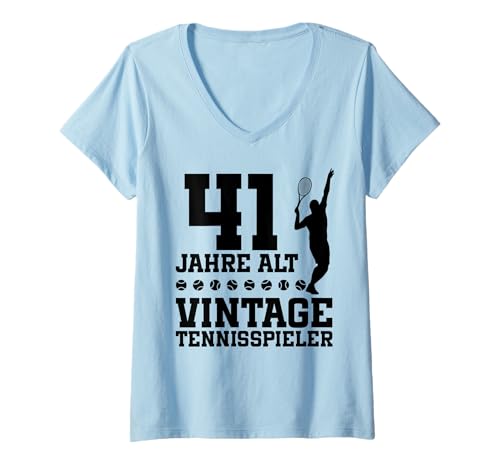 Damen 41. Geburtstag 41 Jahre Alt Tennis Geburtstagsfeier T-Shirt mit V-Ausschnitt Damen 41. Geburtstag 41 Jahre Alt Tennis Geburtstagsfeier T-Shirt mit V-Ausschnitt von Lustige Tennis Geburtstagsdesigns