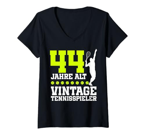 Damen 44. Geburtstag 44 Jahre Alt Tennis Geburtstagsfeier T-Shirt mit V-Ausschnitt von Lustige Tennis Geburtstagsdesigns