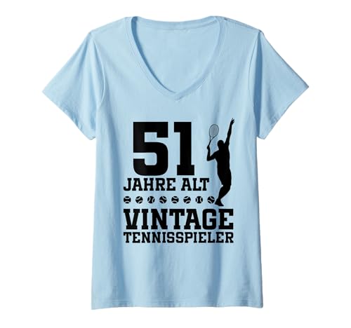 Damen 51. Geburtstag 51 Jahre Alt Tennis Geburtstagsfeier T-Shirt mit V-Ausschnitt von Lustige Tennis Geburtstagsdesigns