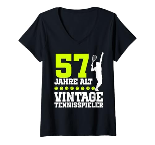 Damen 57. Geburtstag 57 Jahre Alt Tennis Geburtstagsfeier T-Shirt mit V-Ausschnitt Damen 57. Geburtstag 57 Jahre Alt Tennis Geburtstagsfeier T-Shirt mit V-Ausschnitt von Lustige Tennis Geburtstagsdesigns