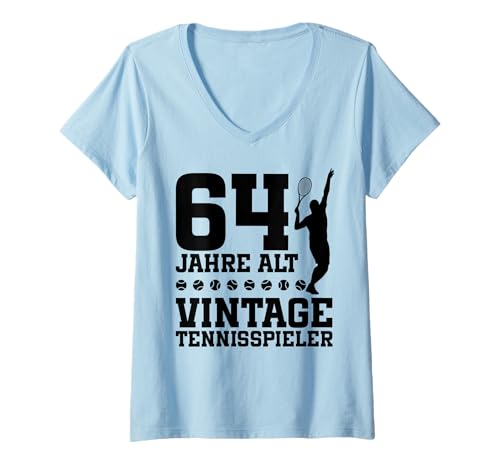 Damen 64. Geburtstag 64 Jahre Alt Tennis Geburtstagsfeier T-Shirt mit V-Ausschnitt von Lustige Tennis Geburtstagsdesigns