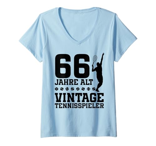 Damen 66. Geburtstag 66 Jahre Alt Tennis Geburtstagsfeier T-Shirt mit V-Ausschnitt von Lustige Tennis Geburtstagsdesigns