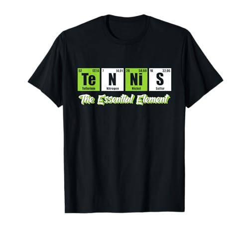 Lustige Tennis Shirt Damen, Herren & Tennis Kinder | Tennis The Essential Element | Lustiges Tennis T-Shirt Schwarz S Unisex-Erwachsene Klassische Passform Kurzarm Crew-Ausschnitt S von Lustige Tennis Shirt Damen, Herren & Tennis Kinder