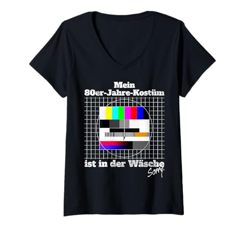 Damen Testbild 80er Jahre Kostüm Ist In Der Wäsche Retro Outfit T-Shirt mit V-Ausschnitt Damen Testbild 80er Jahre Kostüm Ist In Der Wäsche Retro Outfit T-Shirt mit V-Ausschnitt von Lustige Testbild Kostüme Für 80er Jahre Mottoparty