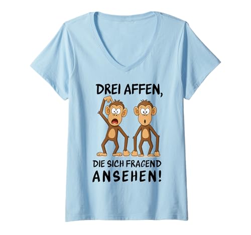 Damen DREI Affen Spruch Die Sich Fragend Ansehen T-Shirt mit V-Ausschnitt von Lustige Tier Sprüche