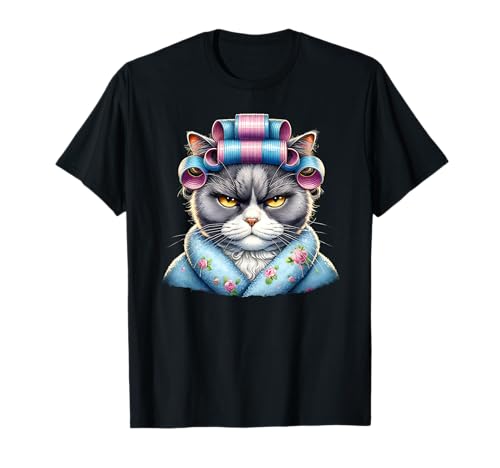 Lustige Tierdesigns - Damen T-Shirt - Unisex-Erwachsene - Schwarz - S - Cartoon Katze mit Lockenwicklern Lustige Tierdesigns - Damen T-Shirt - Unisex-Erwachsene - Schwarz - S - Cartoon Katze mit Lockenwicklern von Lustige Tierdesigns