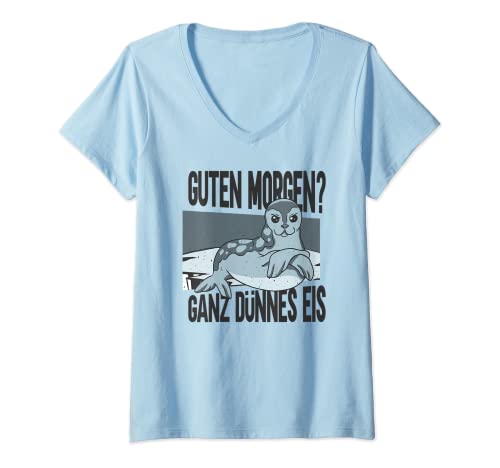 Damen Robbe - Guten Morgen? Ganz Dünnes Eis - Morgenmuffel T-Shirt mit V-Ausschnitt Damen Robbe - Guten Morgen? Ganz Dünnes Eis - Morgenmuffel T-Shirt mit V-Ausschnitt von Lustige Tiere - Humorvolle und ironische Sprüche