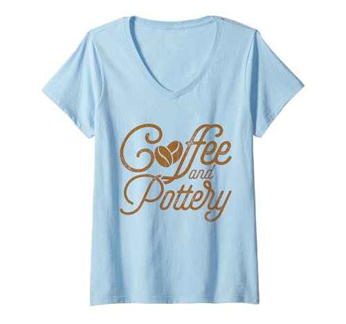 Damen Coffee and Pottery T-Shirt mit V-Ausschnitt Damen Coffee and Pottery T-Shirt mit V-Ausschnitt von Lustige Töpfer Geschenke Ton Keramik Töpferei