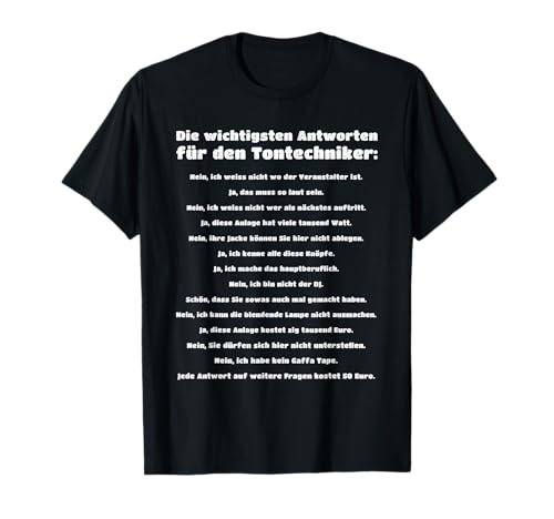 Lustige Tontechniker Designs Tontechniker Wichtigste Antworten Tonmeister Tontechnik T-Shirt für Herren, Schwarz, S, Halbarm, Klassisch mit lustigem Design Lustige Tontechniker Designs Tontechniker Wichtigste Antworten Tonmeister Tontechnik T-Shirt für Herren, Schwarz, S, Halbarm, Klassisch mit lustigem Design von Lustige Tontechniker Designs