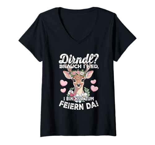 Damen Lustiges Dirndl Brauch I Ned REH Spruch Party T-Shirt mit V-Ausschnitt von Lustige Tracht Für Bayerische Party