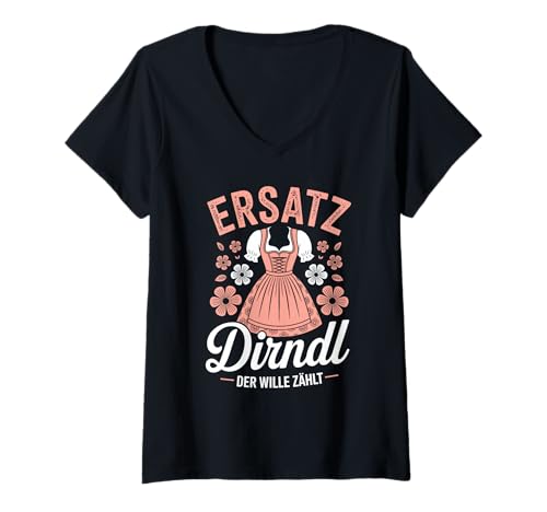 Damen Kleid Damen Tracht Ersatz Dirndl Trachten T-Shirt mit V-Ausschnitt Damen Kleid Damen Tracht Ersatz Dirndl Trachten T-Shirt mit V-Ausschnitt von Lustige Trachten im Oktoberfest Bayern Stil