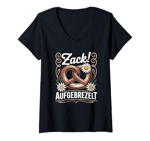 Damen Zack Aufgebrezelt Lederhosen Tracht Ersatz Dirndl Trachten T-Shirt mit V-Ausschnitt Damen Zack Aufgebrezelt Lederhosen Tracht Ersatz Dirndl Trachten T-Shirt mit V-Ausschnitt von Lustige Trachten im Oktoberfest Bayern Stil