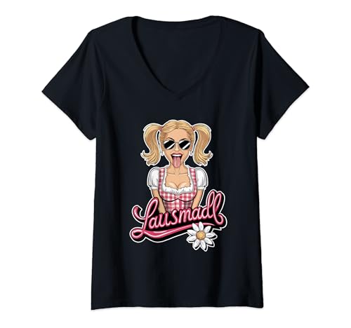 Damen Lausmadl | Dirndl Ersatz T-Shirt mit V-Ausschnitt von Lustige Trachten und Dirndl Ersatz Outfits Damen