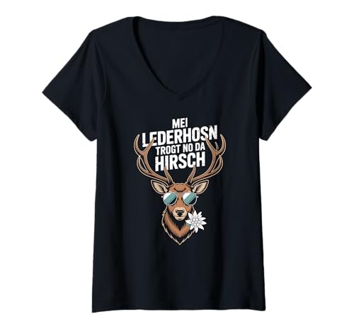 Damen Lederhosn Trogt Da Hirsch Volksfest Oktoberfest T-Shirt mit V-Ausschnitt Damen Lederhosn Trogt Da Hirsch Volksfest Oktoberfest T-Shirt mit V-Ausschnitt von Lustige Trachten & Ersatz Dirndl