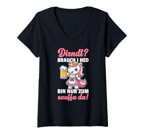 Damen Einhorn Dirndl Trachtenshirt Trachten T-Shirt mit V-Ausschnitt Damen Einhorn Dirndl Trachtenshirt Trachten T-Shirt mit V-Ausschnitt von Lustige Trachtenoutfits - Bayrische Shirts