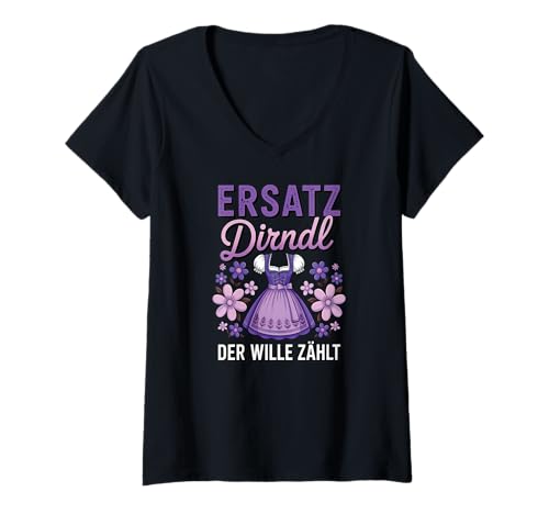 Damen Damen Trachtenshirt Trachten T-Shirt Tracht Ersatz Dirndl T-Shirt mit V-Ausschnitt von Lustige Trachtenshirts Frauen & Kinder Mädchen