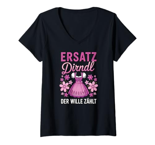 Damen Damen Trachtenshirt Trachten T-Shirt Tracht Ersatz Dirndl T-Shirt mit V-Ausschnitt von Lustige Trachtenshirts Frauen & Kinder Mädchen
