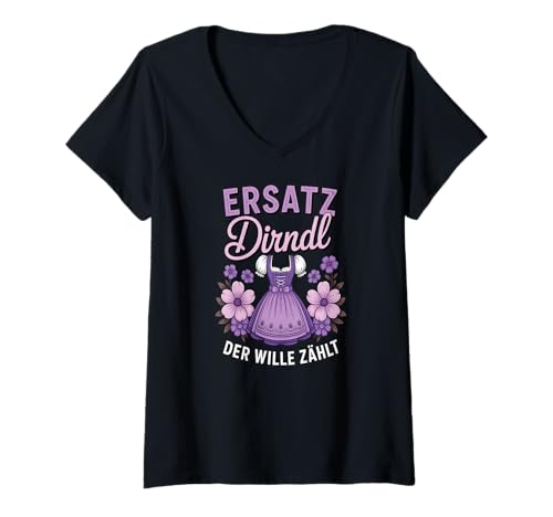 Damen Damen Trachtenshirt Trachten T-Shirt Tracht Ersatz Dirndl T-Shirt mit V-Ausschnitt von Lustige Trachtenshirts Frauen & Kinder Mädchen