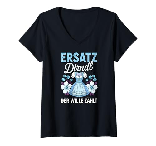 Damen Damen Trachtenshirt Trachten T-Shirt Tracht Ersatz Dirndl T-Shirt mit V-Ausschnitt von Lustige Trachtenshirts Frauen & Kinder Mädchen